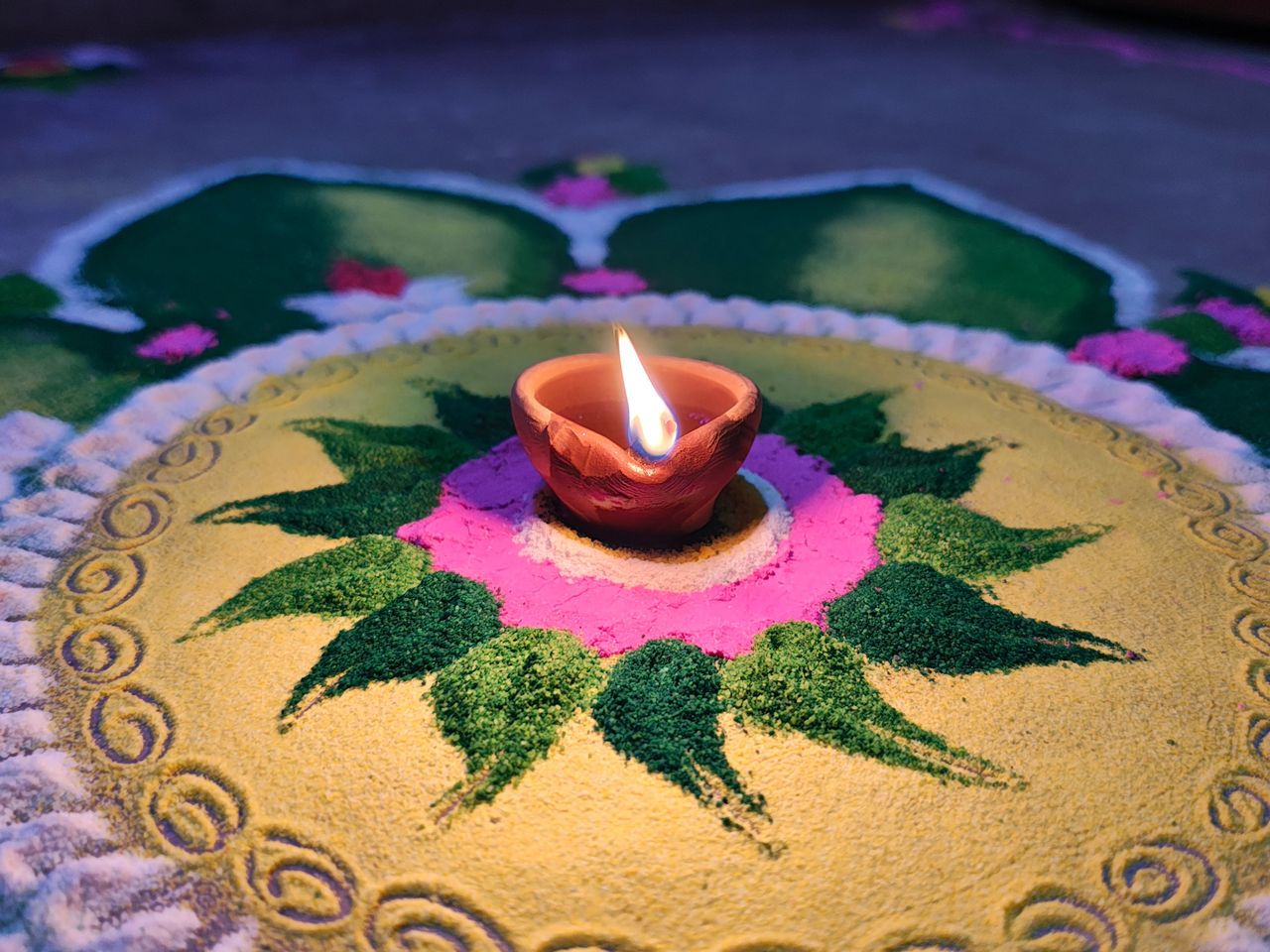 Peacock Rangoli Diyas, set of 4